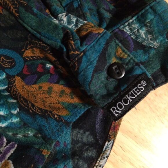 Vintage Rockies Feathers & Floral Pattern Button Down Shirt - Picture 4 of 10